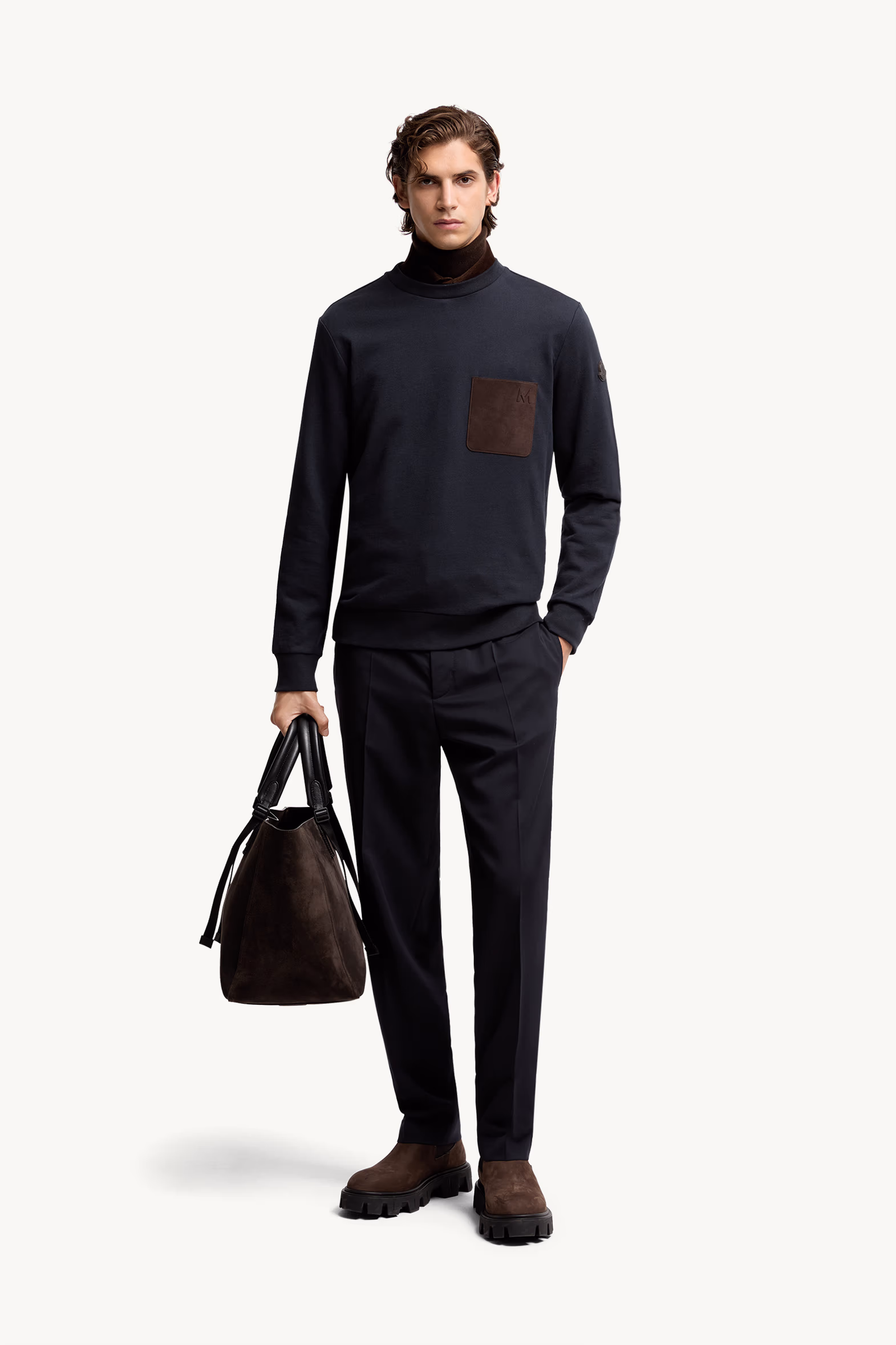 Cotton & Cashmere Sweatshirt with Pocket Men Navy Blue Moncler 0